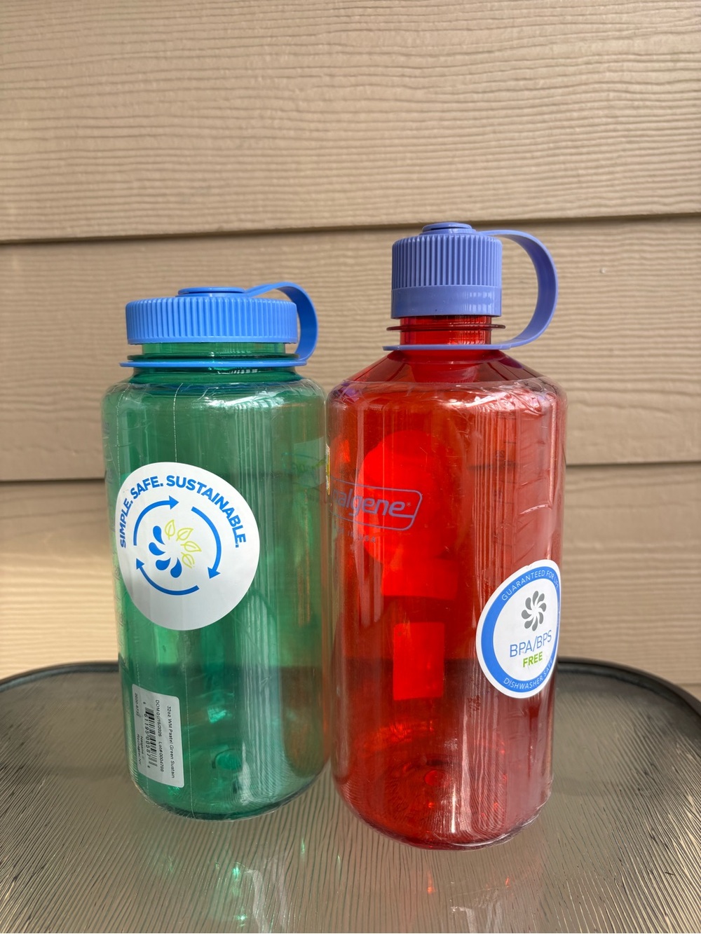 Nalgene Red & Green BPA-Free Water Bottle Set with Blue Caps